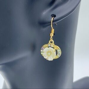 Floral Gold Tone Gemstone Drop Earrings